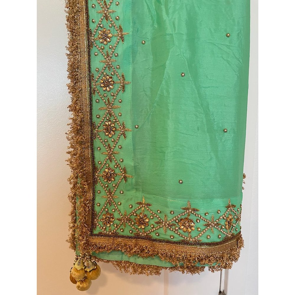 Maroon And Mint Green Lehenga Lengha - Picture 4 of 4